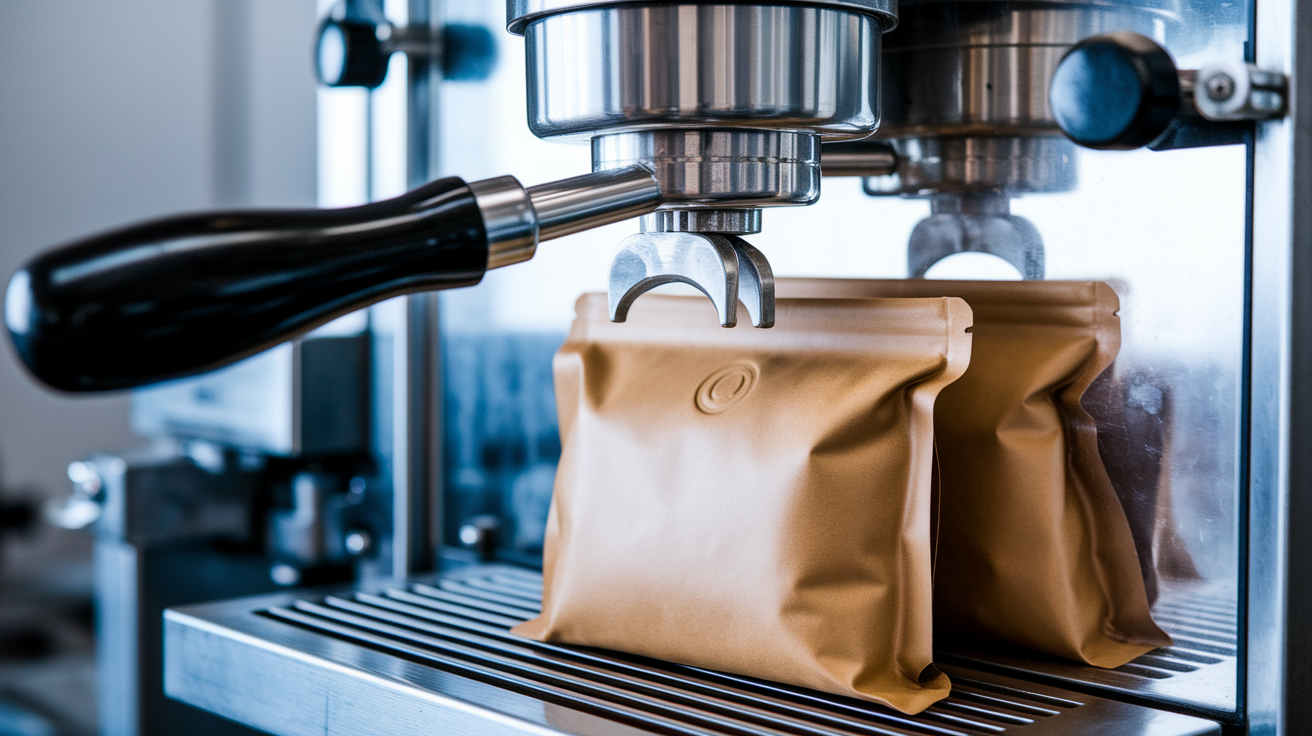 vacuum packaging stand bag pouch for coffee beans, automatic machine could produce bags and packaging coffee beans inside as one-step