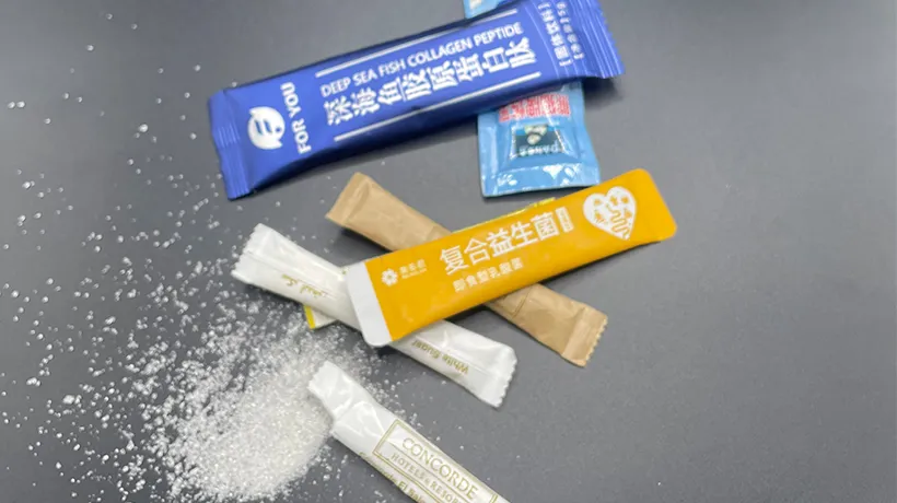 Solid packaged finished products by stick pack machine