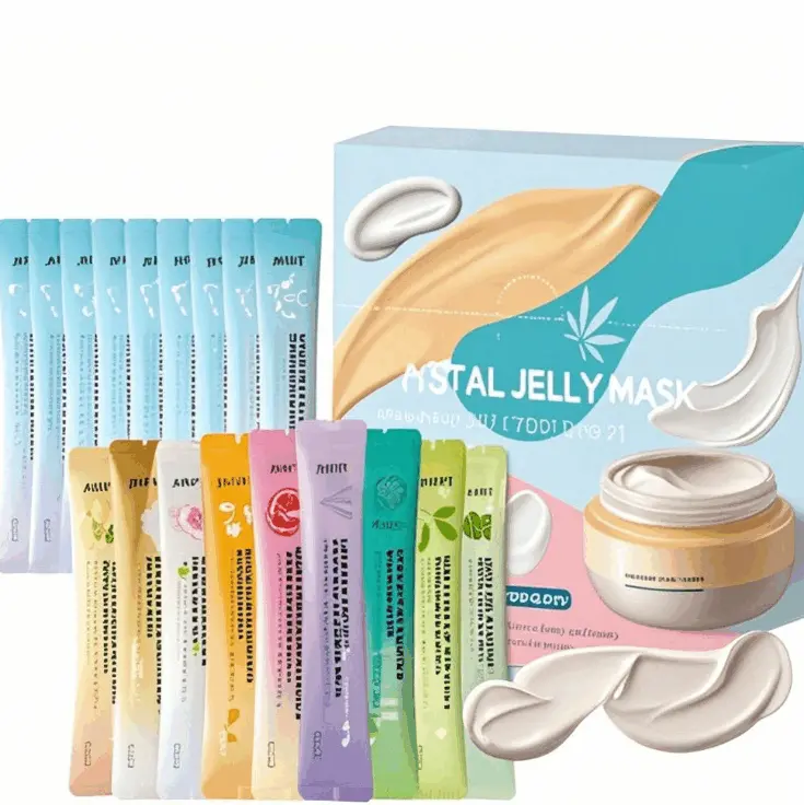 stick packs of facial jelly powder in various colors