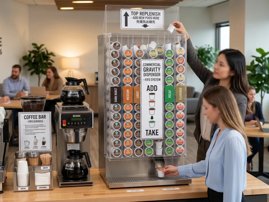 Commercial high-capacity K-Cup gravity dispenser